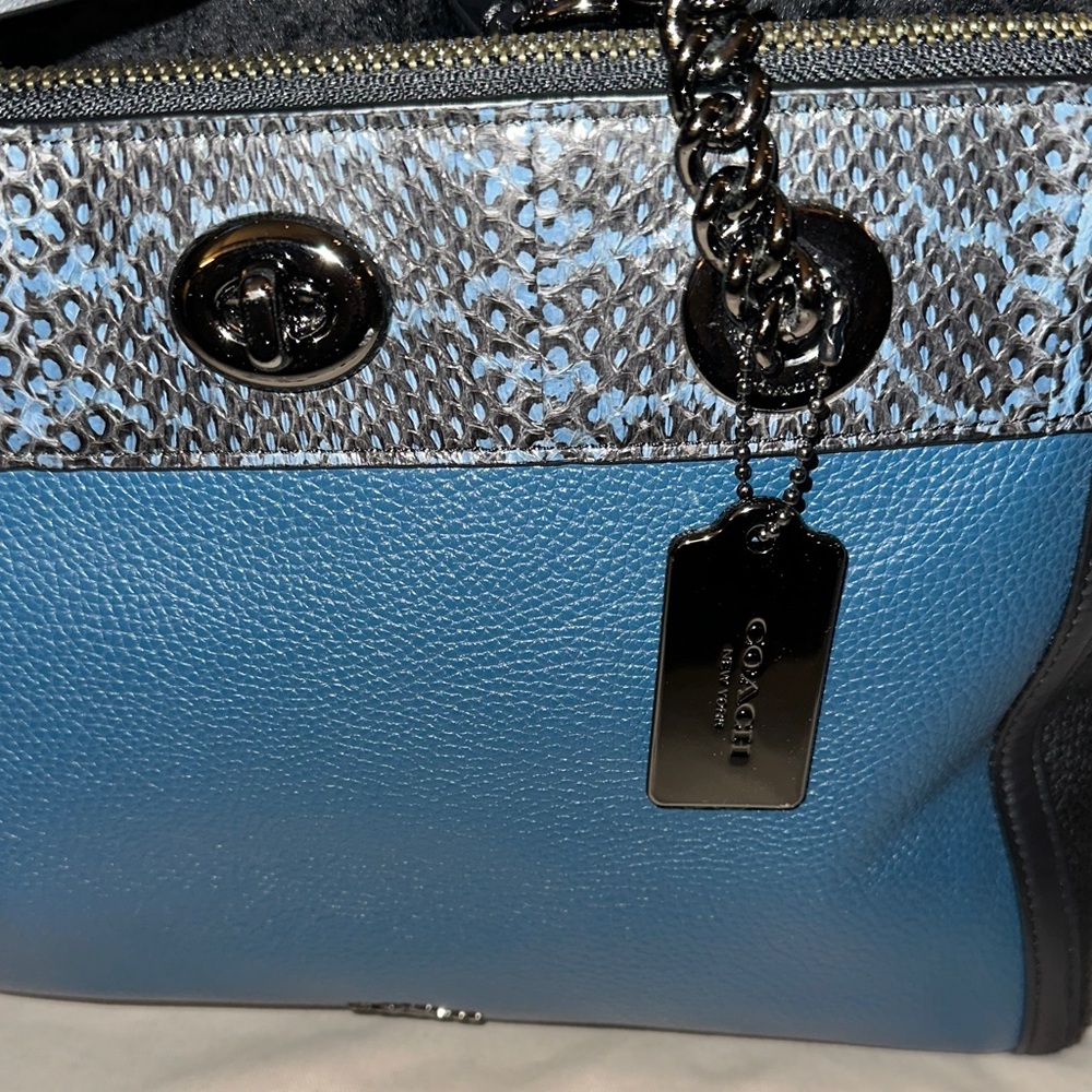 Coach Edie tote in Black and Teal with python trim - Picture 2 of 13